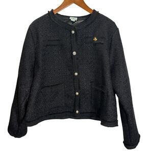 Ivy Storehouse Black Bouclé Jacket Cardigan Pearl Buttons Womens XL